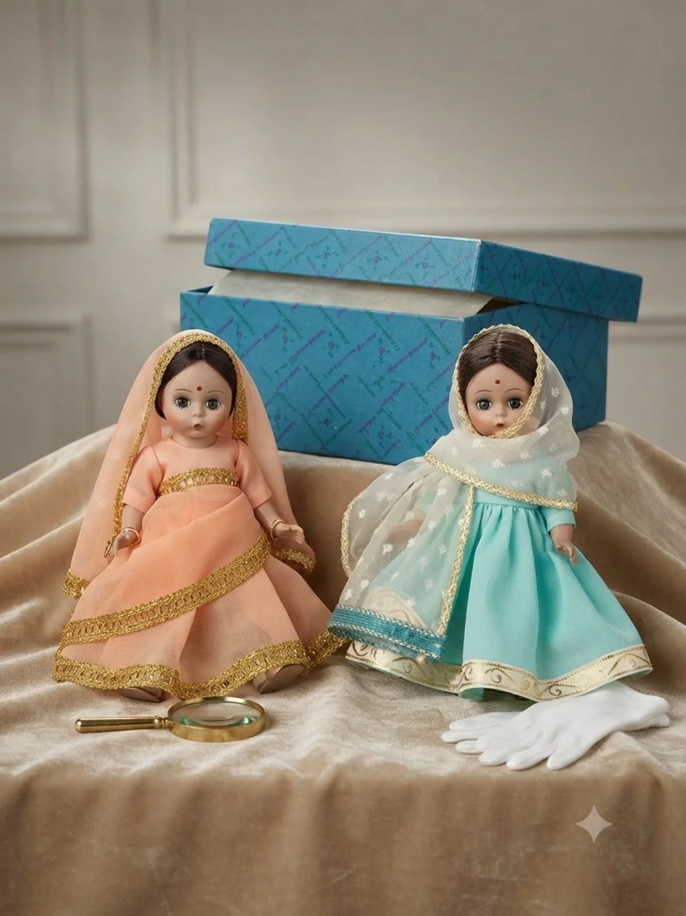 Alexander Doll Company: Traditional Indian-Style Kids Doll Set - Peach & Teal